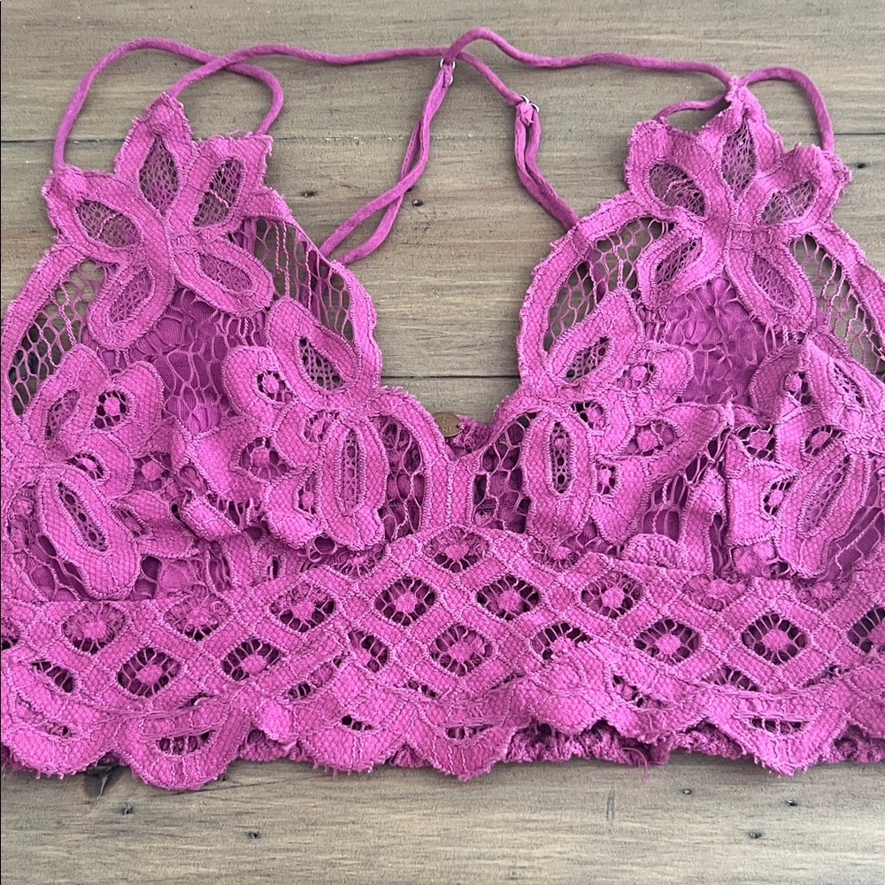 Floral Crochet Bandeau Bralette in Magenta